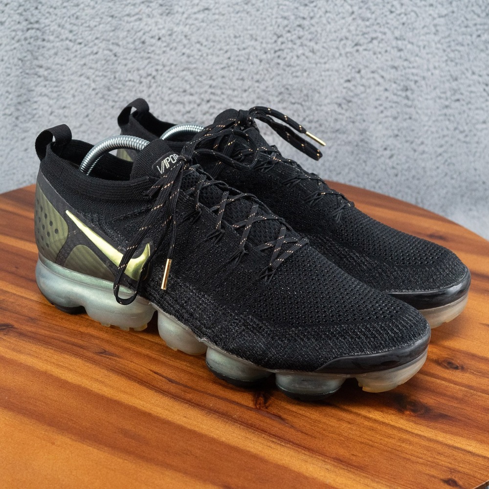 Nike Air VaporMax Flyknit 2 Black Gold Men's Size 11 Running Shoes 942842-015